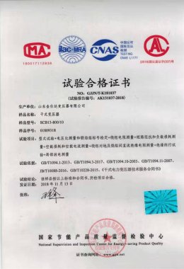 Сертификат сухого электрического трансформатора СЦБ13-800/10